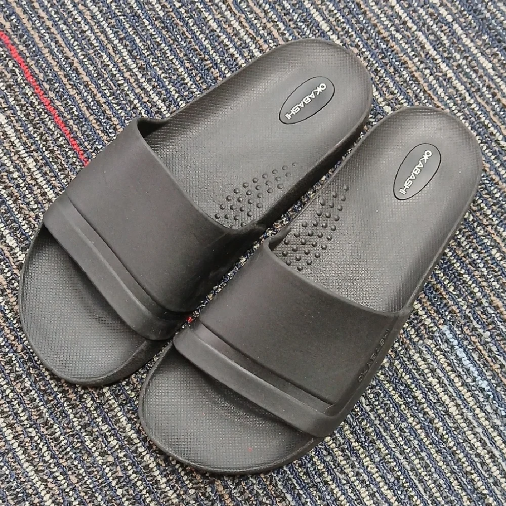 Men's Black OKABASHI Coast Slides Size 10 Beach Casual Minimal - Picture 2 of 7